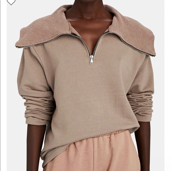 Year of Ours Cotton Terry Open Collar Half-Zip Sweatshirt in Latte Small $120 - Picture 1 of 9